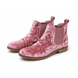 TOMS Ella Rose Pink Velvet Ankle Boots Chelsea Booties Slip On Women’s Size 8